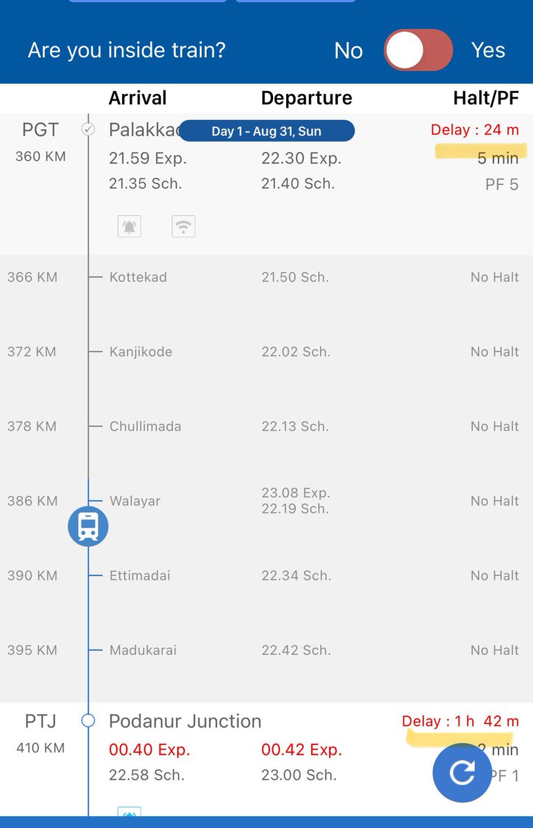 renga44's tweet photo. Train - 06556 SMVB SPL always delayed for 3-4 hours although it ran on time half of the distance . We spend 3000 for a normal 3AC ticket and reach the destination 4-5 hrs late. When are you going to stop this consistent chaos @GMSRailway @AshwiniVaishnaw @DRMPalghat https://t.co/7UjcvKEHmD