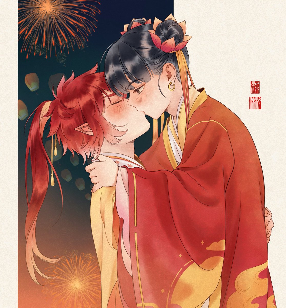Haruko_0418's tweet photo. Kiss 🎆

＃红藕 #フェ〜レンザイ #非人哉 #nezha  #honghaier #HongOu https://t.co/2aeJlYdk83