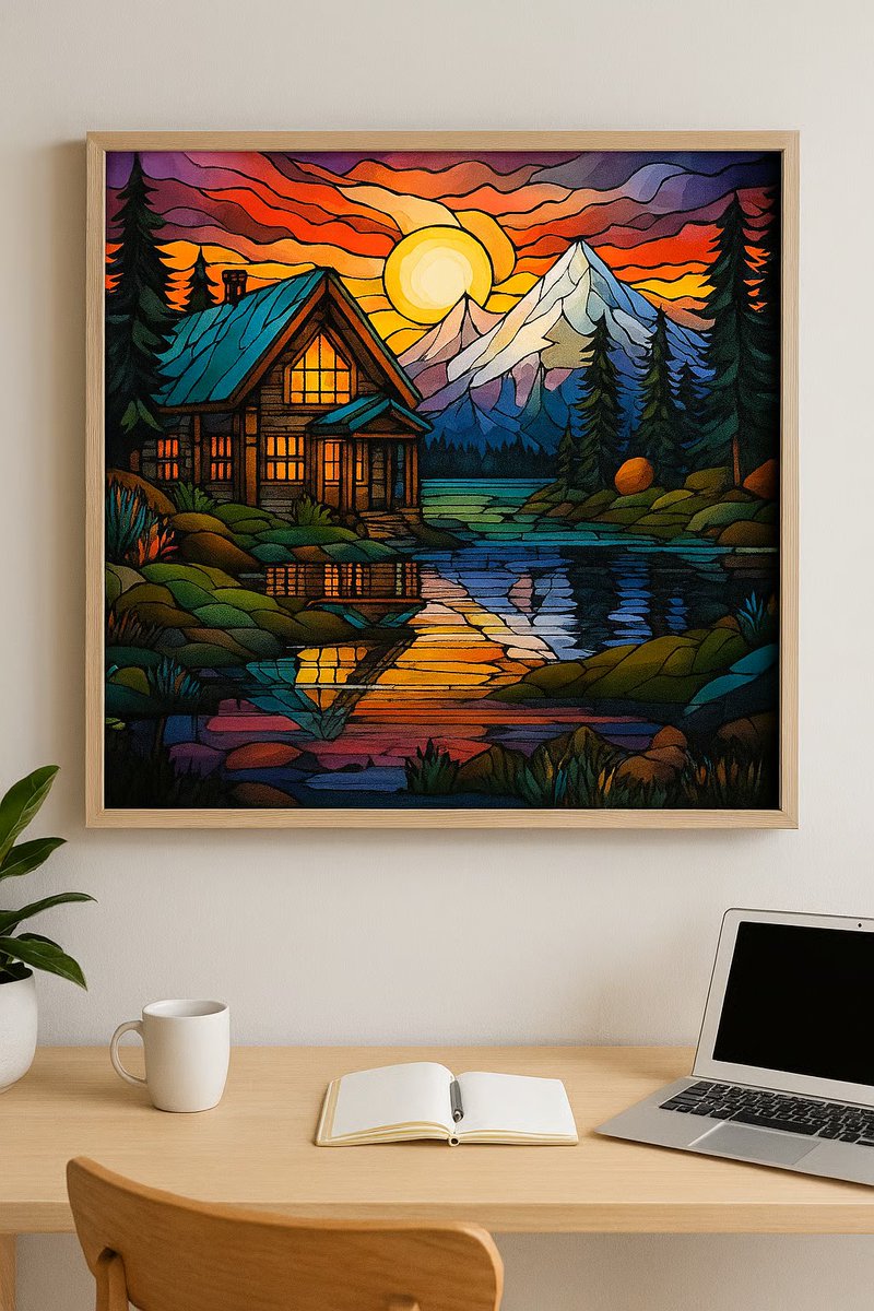 NateHartPrints's tweet image. 🌄✨ Sunrise Cabin Calm glows with rustic charm—mountains, evergreens &amp;amp; a riverside cabin lit by the golden sunrise in stained glass style. Perfect for cozy homes &amp;amp; cabin life lovers. 🏞️

👉 printsbynatehart.com/b/O5Noq

#CabinArt #RusticDecor #WallArt