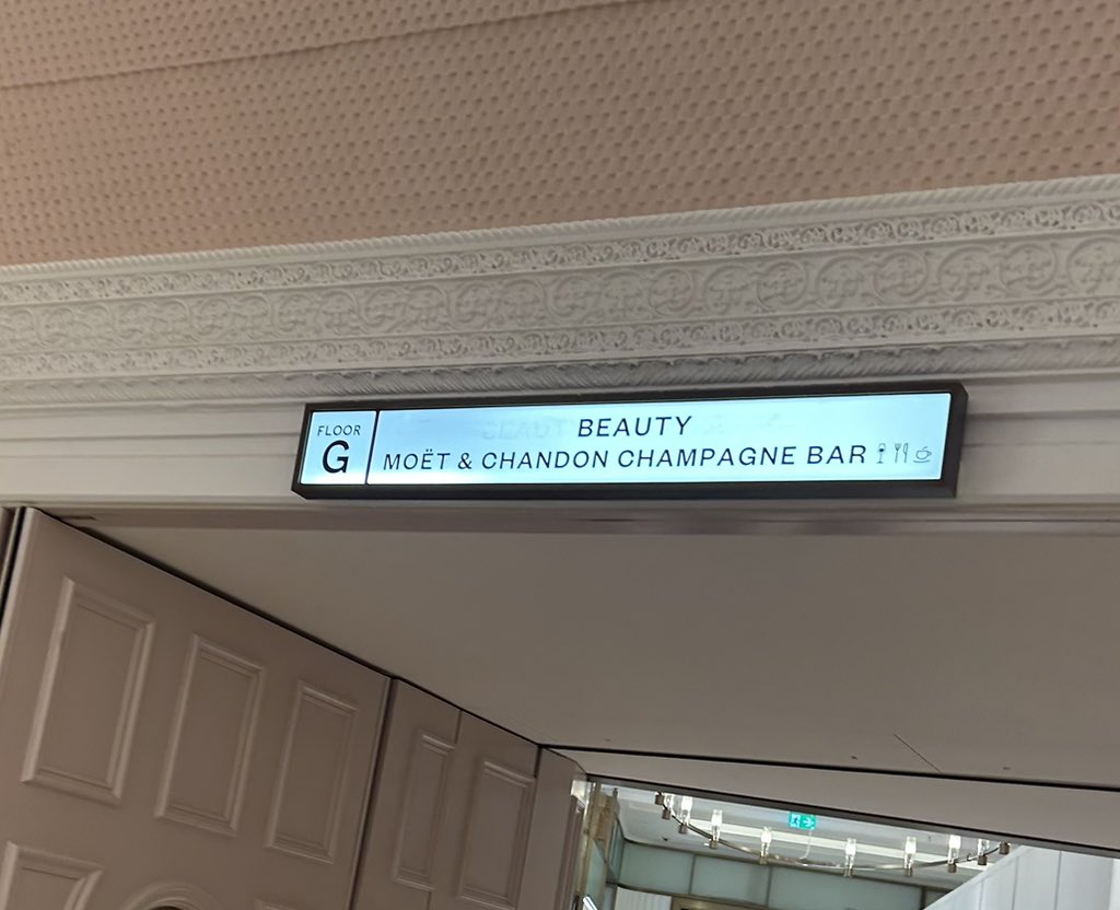 ... one last stop in <a href="/Harrods/">Harrods</a> for a few items &amp; a glass of champagne before leaving London in the morning 
🛍️🥂🛍️