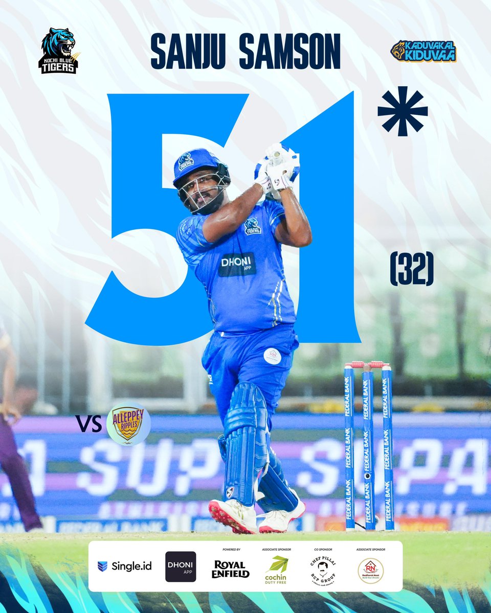 Kochibluetigers's tweet image. 🔥 Sanju showtime! 💥
51(32) of pure magic at the crease! 🐯💙

#SanjuSamson #KochiBlueTigers #KCL