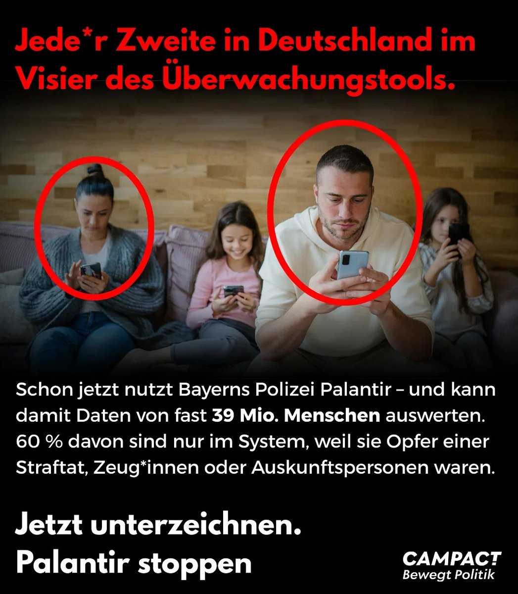Der Besserossi 🩷 #TeamAntifa 💚 (@besserossi) on Twitter photo Hier gegen die #Nazisoftware #Palantir unterschreiben:
aktion.campact.de/datenschutz/pe…
#GemeinsamGegenRechts 💪🏾 Hier gegen die #Nazisoftware #Palantir unterschreiben:
aktion.campact.de/datenschutz/pe…
#GemeinsamGegenRechts 💪🏾