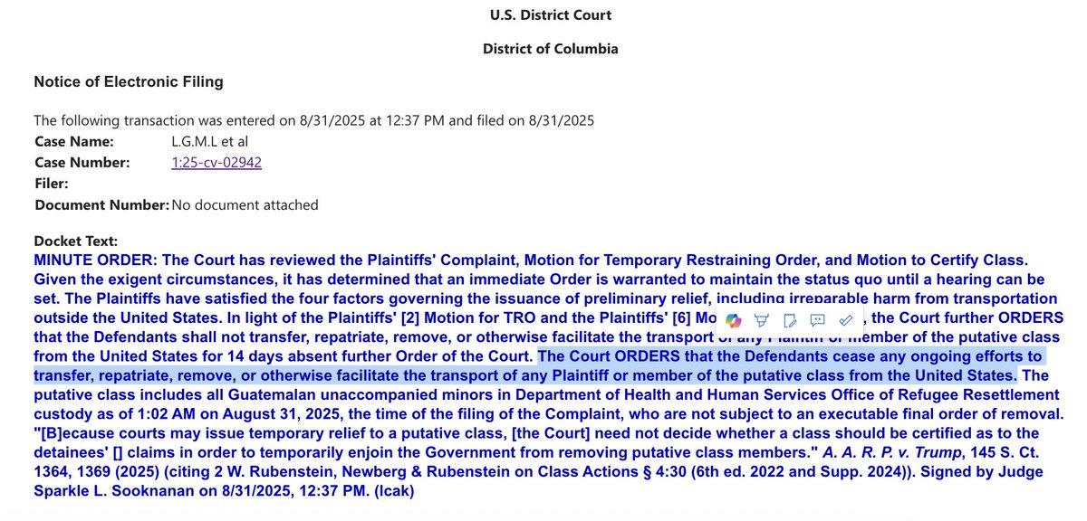 Kyle Cheney (@kyledcheney) on Twitter photo <a href="/joshgerstein/">Josh Gerstein</a> BREAKING: Judge Sooknanan has now expanded her restraining order as she attempts to block ongoing efforts to remove hundreds of Guatemalan children, which their lawyers say are currently underway. politico.com/news/2025/08/3… <a href="/joshgerstein/">Josh Gerstein</a> BREAKING: Judge Sooknanan has now expanded her restraining order as she attempts to block ongoing efforts to remove hundreds of Guatemalan children, which their lawyers say are currently underway. politico.com/news/2025/08/3…