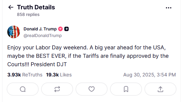 TimInHonolulu's tweet image. Anyone in DC see a motorcade going to Trump's golf course this morning?  I also spotted this on Truth Social purporting to be Trump telegraphing that he's not sure #TrumpTaxes aka Tariffs will pass SCOTUS muster. Odd for him to admit, in advance, his big trade project may fail.