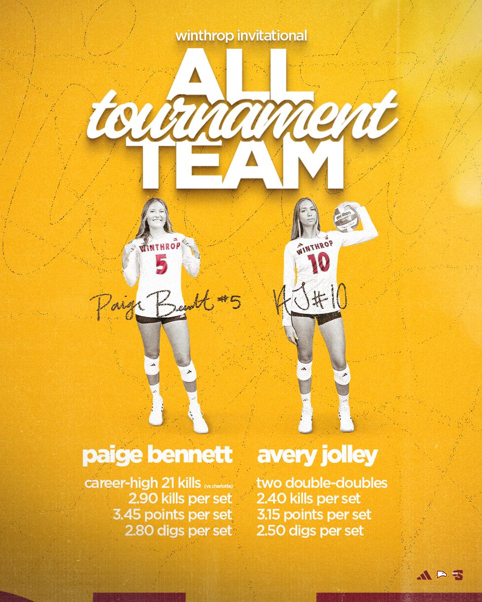 these two had a weekend 👏

congratulations to paige bennett and avery jolley being named to the all-tournament team for the winthrop invitational!

#ROCKtheHILL | #BigSouthVB