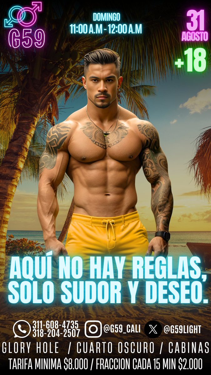 Déjate llevar, y disfruta sin límites, porque el deseo no espera y las ganas no se reprimen 😈😏

💲8K/Hora, Fracción adicional 15min $2K

Tenemos promos 😎

📍 Calle 5 59-59 Cali UNICA SEDE maps.app.goo.gl/K9JguZ42LcM3r5…

📞602 440 2221
📞wa.me/573182042507