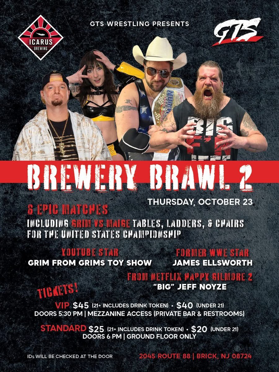 the GTS STARS will be in action LIVE in person at BREWERY BRAWL 2 in Brick NJ October 23 7pm est