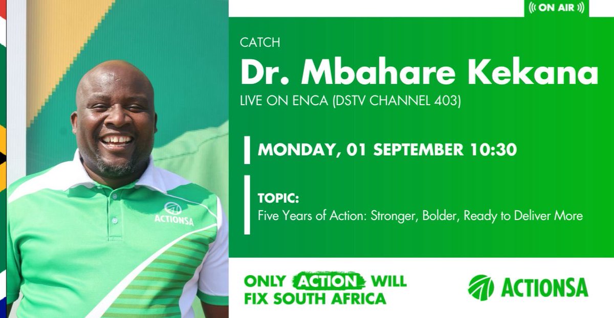 Catch ActionSA Deputy President ⁦<a href="/MbahareKekana_/">DR Mbahare J Kekana</a>⁩ live on @enca tomorrow morning.
