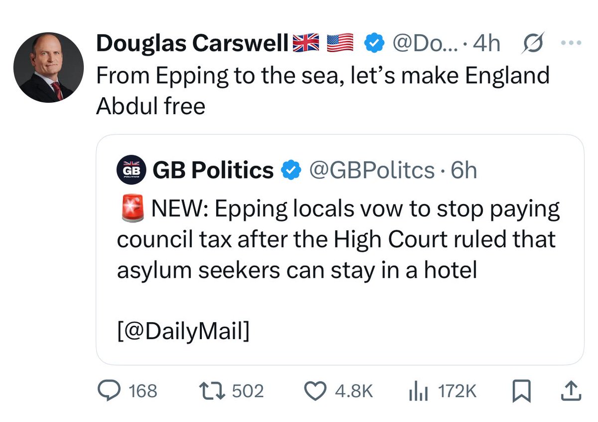Douglas “was born in Africa, lived in Uganda until his late teens” Carswell is a disgrace