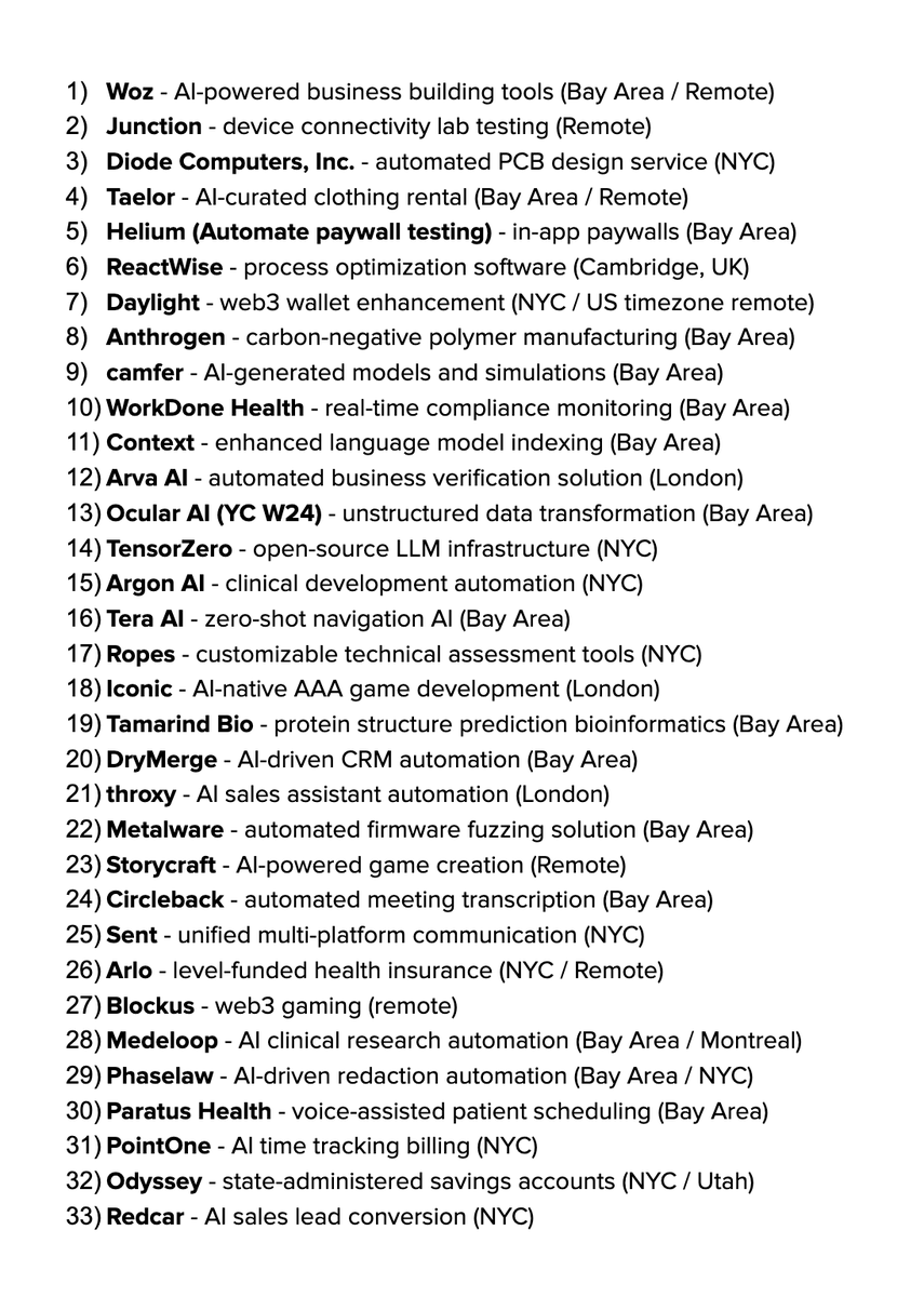 I put together a list of 33 startups with super small teams (<5 people) backed by top-tier funds, all are hiring: