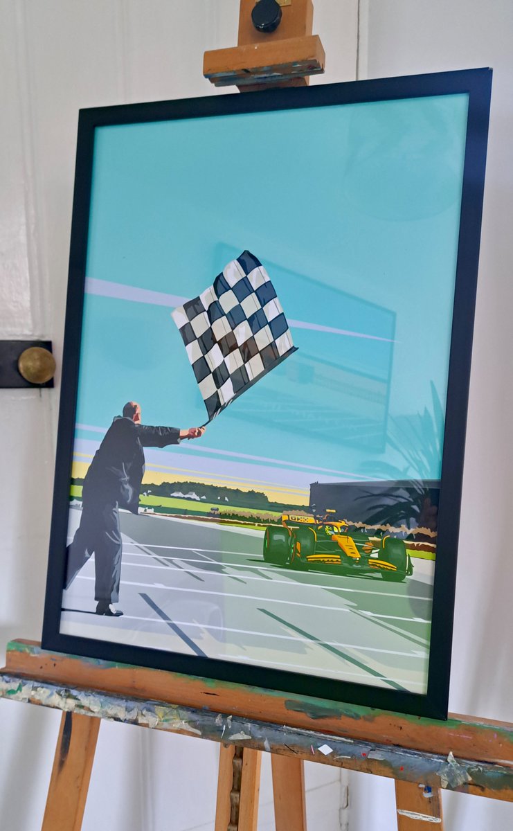 JClarkArtist's tweet image. F1 at 75. Here’s #LandoNorris sent back-in-time to take the chequered flag at @SilverstoneUK in 1950. The original #handcut #vinyl original is now available to purchase from my online shop, here: joelclarkartist.store/products/f1-75… #f1 #F175 #mclaren #lando #grandprix #f1art