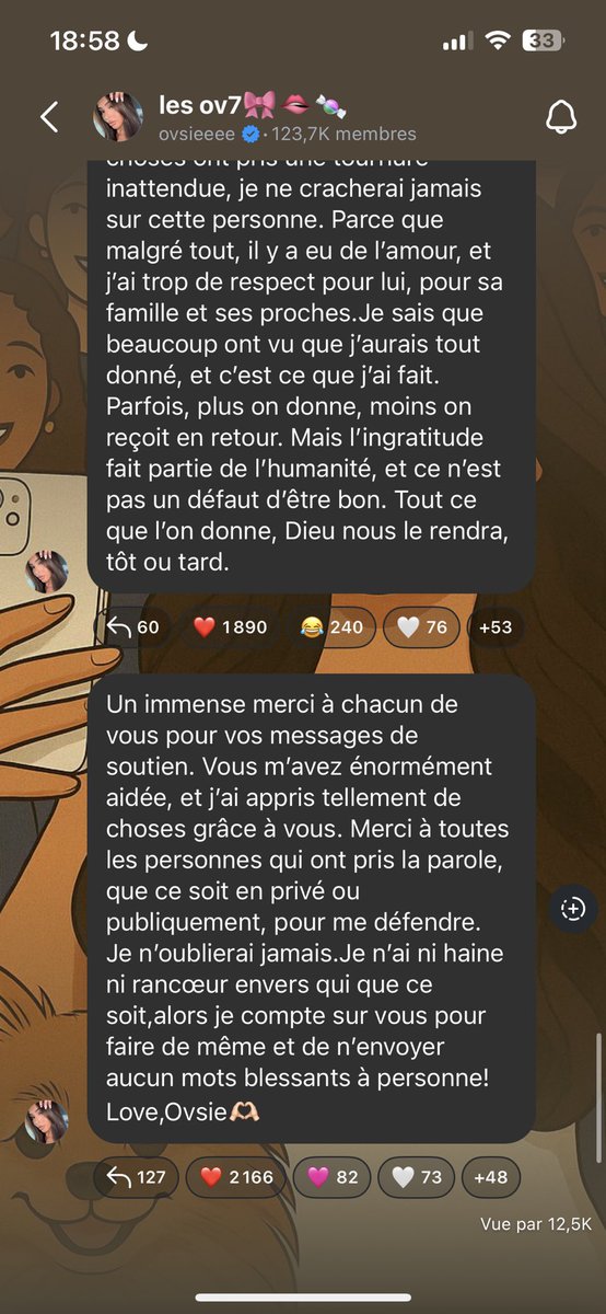 Donc la kms ça meuf a des problèmes de santé elle ce prend un harcèlement sur les réseaux à cause de lui, il lui a manqué de respect devant toute la France, malgré ça elle lui manque pas de respect et ça c’est une femme wallah ça ma fais grave de la peine courage ma star #ovsie