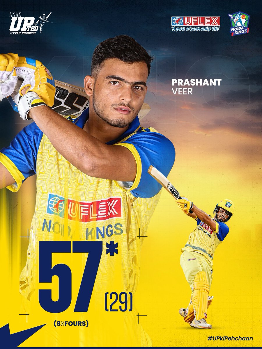 What a way to hit fifty — Prashant caps it off with a boundary! 💛👑

#NoidaKings | #UPKiPehechaan | #NoidaKiJaan | #UPT20League | #KhiladiYahanBantaHai | #UPCA