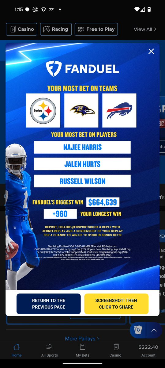ceruns's tweet photo. @FDSportsbook #FDNFLREPLAY https://t.co/5Y5NvJeA3g