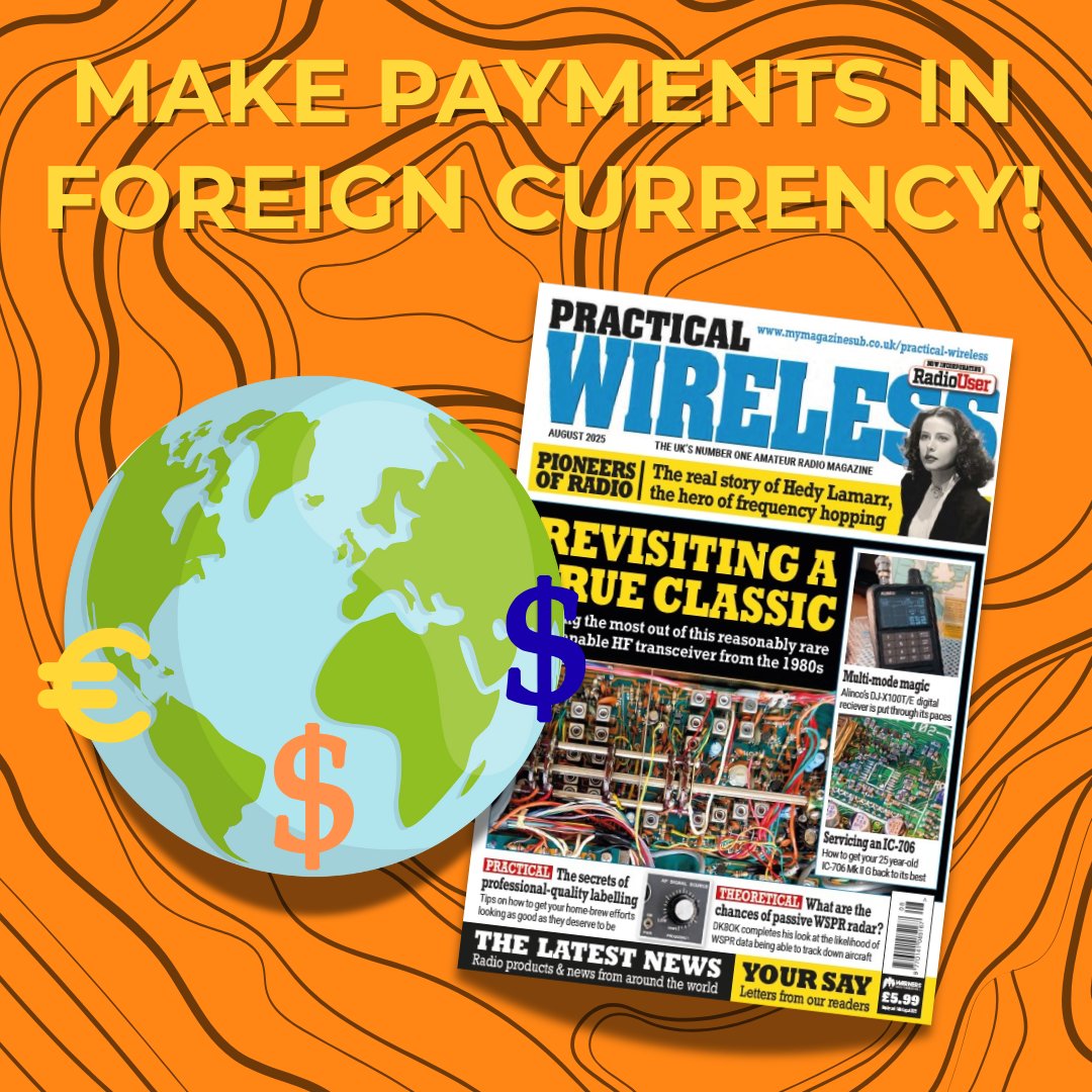 Exciting news! You can now subscribe using CAD, AUD, USD, or EUR, whichever works for you.

📦 And yes, home delivery is included with every subscription!

See how much you can save: bit.ly/pw-subscription

#radiouser #amatureradio #hamradio #radiomagazine #practicalwireless