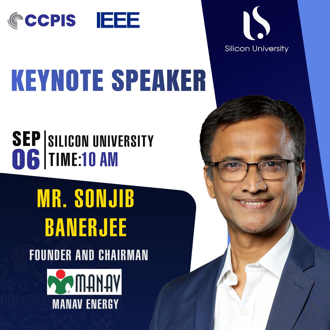 Silicontech_bbs's tweet image. Honored to host Mr. Sonjib Banerjee (Founder &amp;amp; Chairman, Manav Energy) as Keynote Speaker at #CCPIS2025. A pioneer in electrical safety &amp;amp; grounding with global impact.

📅 Sep. 6, 2025 
📍Silicon University, Odisha

#SiliconUniversity #IEEE #silicontech #ieeeconference