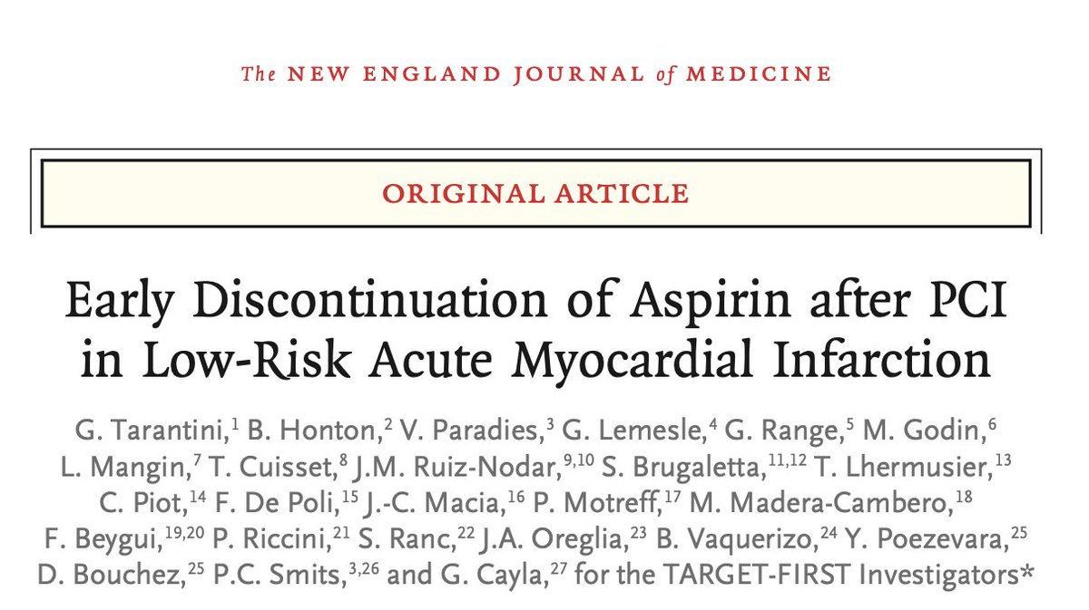 Early Discontinuation of Aspirin after PCI in Low-Risk Acute Myocardial Infarction: <a href="/NEJM/">NEJM</a> 

🥸 Will the use of Aspirin decline overtime in ACS management? #ESCCongress2025

😱The TARGET-FIRST trial

👇👇👇