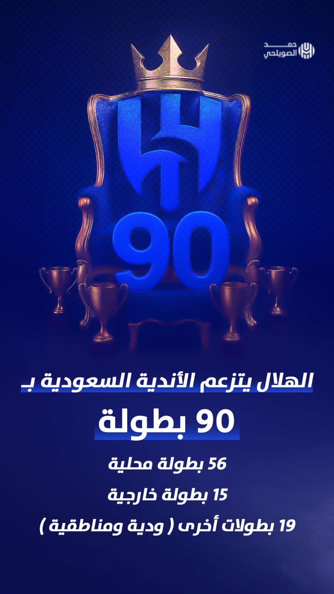 #الهلال زعيم الأندية السعودية بـ90 بطولة تم توثيقها من خلال مشروع توثيق تاريخ كرة القدم السعودية .

جهود عظيمة بذلها الغالين الأستاذ سلمان العنقري <a href="/salmanalangari/">سلمان العنقري</a> والأستاذ إبراهيم اليحيى <a href="/i_alyahya15/">إبراهيم اليحيى</a> في حفظ تاريخ الأزرق ورصده 👏🏻💙