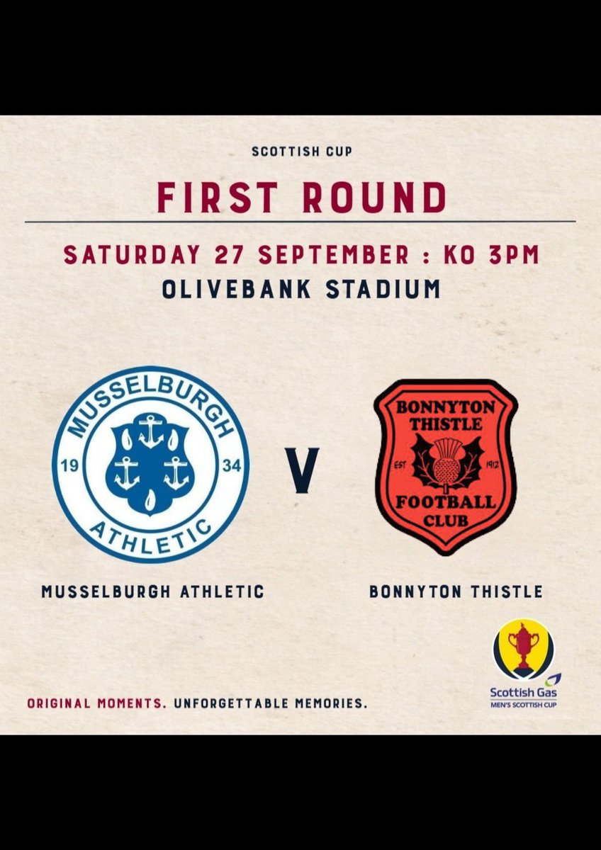 We've been drawn away to East of Scotland Premier league side <a href="/MusselburghAth/">Musselburgh Athletic</a> . Tie played Saturday 27th September.