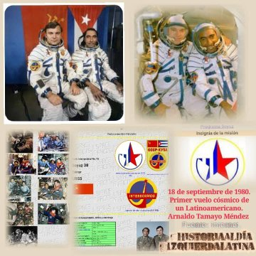 Hace 45 años, el 18/09/1980 #Cuba envió a un joven piloto mestizo de #Guantánamo a explorar el Cosmos. Arnaldo Tamayo Mendez fue el primer cosmonauta latinoamericano y de descendencia africana, fruto de la cooperación entre los pueblos.
#CubaViveEnSuHistoria