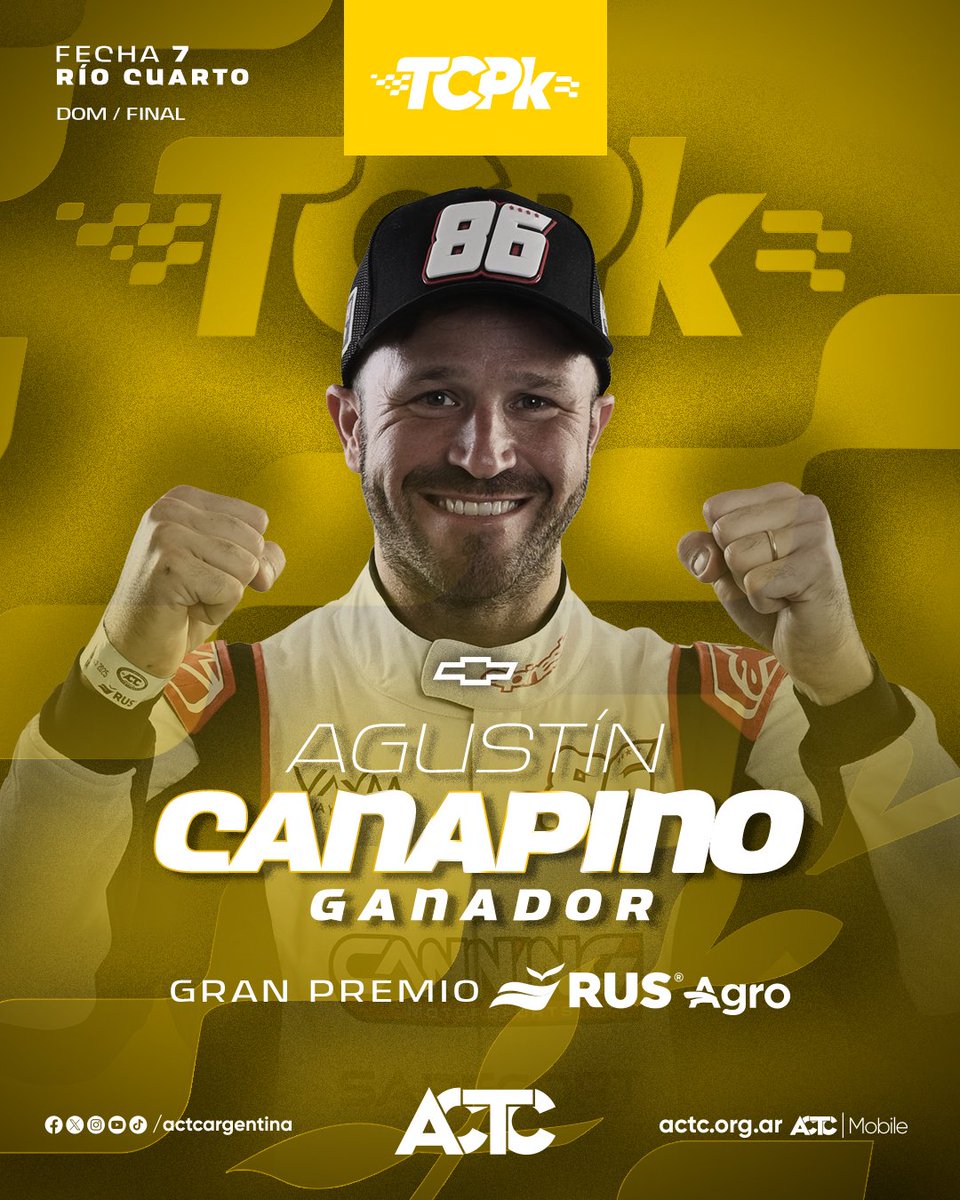 actcargentina's tweet photo. 🏆 VICTORIA PARA AGUSTÍN CANAPINO #TCPickUp 👏🏼

🏆 Gran Premio RUS Agro 

#ACTC #TCPickUp https://t.co/T5JQOm8TiE