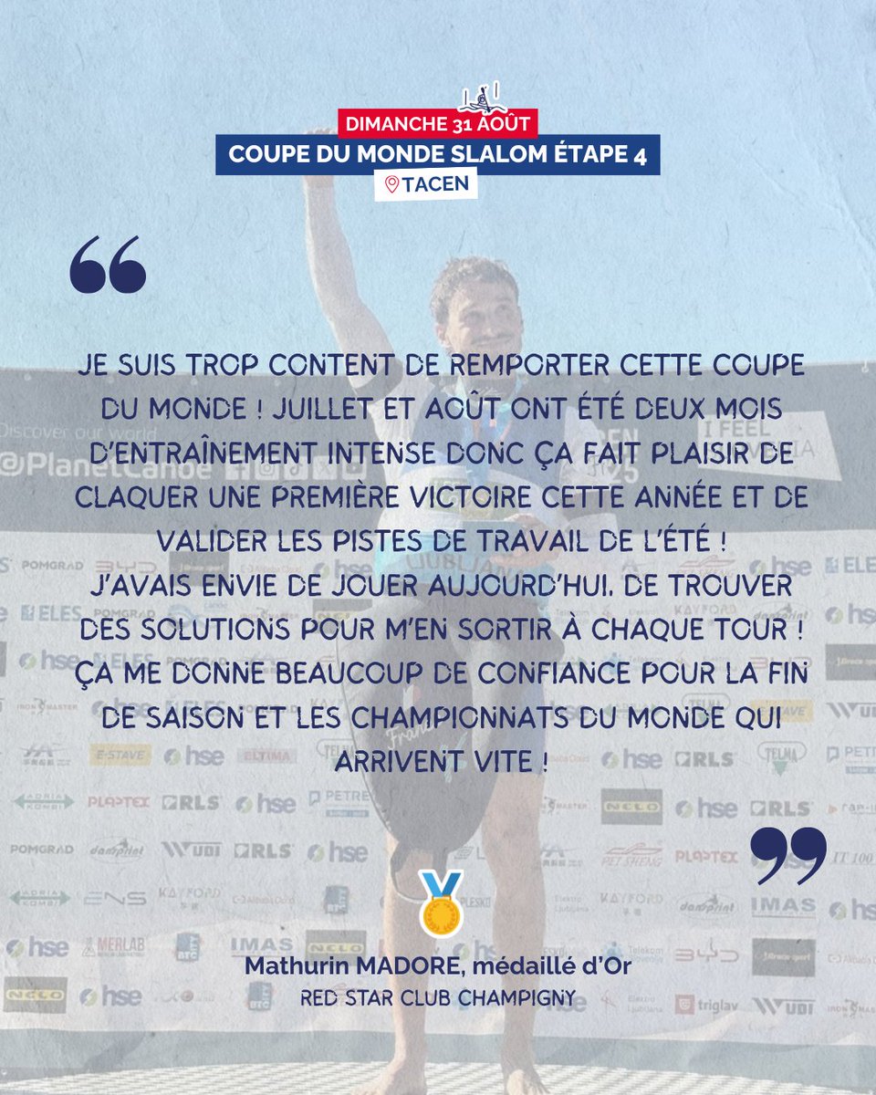 🥇🥇 Ce matin, sur le bassin de Tacen, Camille PRIGENT a gagné le Time Trials du Kayak Cross ! Plus tard dans la journée, Mathurin MADORE a remporté la confrontation directe du Kayak Cross ; un grand bravo 👏

📸 FFCK