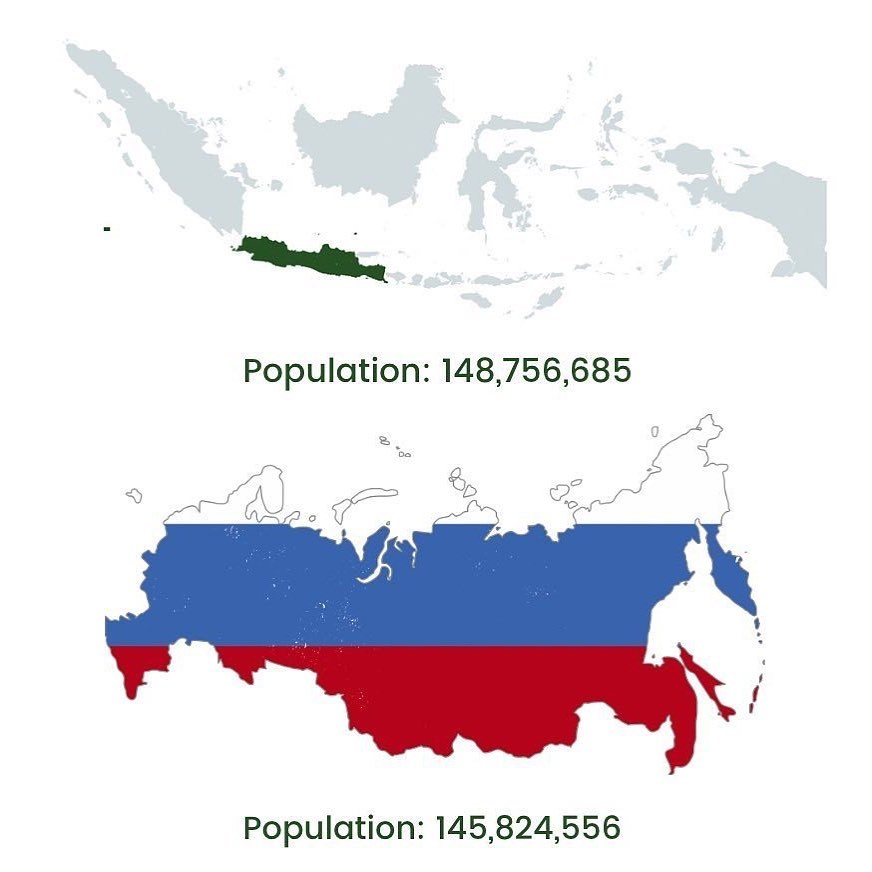 theepicmap's tweet image. The island of Java in Indonesia 🇮🇩 is more populated than Russia 🇷🇺