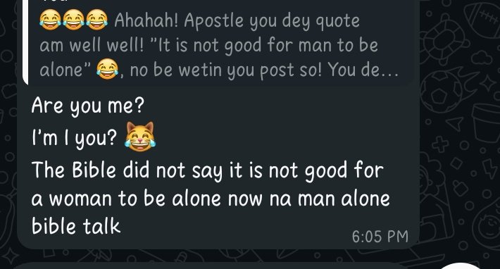 AdemiKenny's tweet photo. Ahahah! Bros, you dey give us biblical lectures with a twist! 😂 "He that findeth a wife findeth a good thing" but "he that findeth a good husband" no dey Bible? 😂 Una character indeed needs to be worked on! 
May God help us!
#gfmc 
#Globalfamilyandmarriageconference https://t.co/QvSCgnQ94L