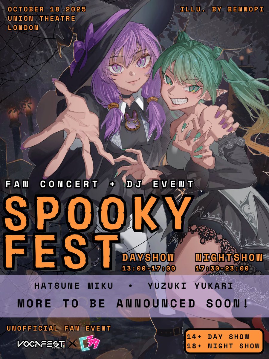 VOCAFEST UK (@vocafest_uk_ire) on Twitter photo 🎃 Join us for Halloween at spookyfest 2025 on the 18th October!
Vocaloid fan concerts
Rpd
Fuwa worksho
Voca DJ by <a href="/cheers_39/">Cheers39 @nagomix渋谷 08/28</a>
And more!
Find out more at
tickets.vocafest.co.uk/vocafest/spook…
Illustrations by bensOnsf 🎃 Join us for Halloween at spookyfest 2025 on the 18th October!
Vocaloid fan concerts
Rpd
Fuwa worksho
Voca DJ by <a href="/cheers_39/">Cheers39 @nagomix渋谷 08/28</a>
And more!
Find out more at
tickets.vocafest.co.uk/vocafest/spook…
Illustrations by bensOnsf