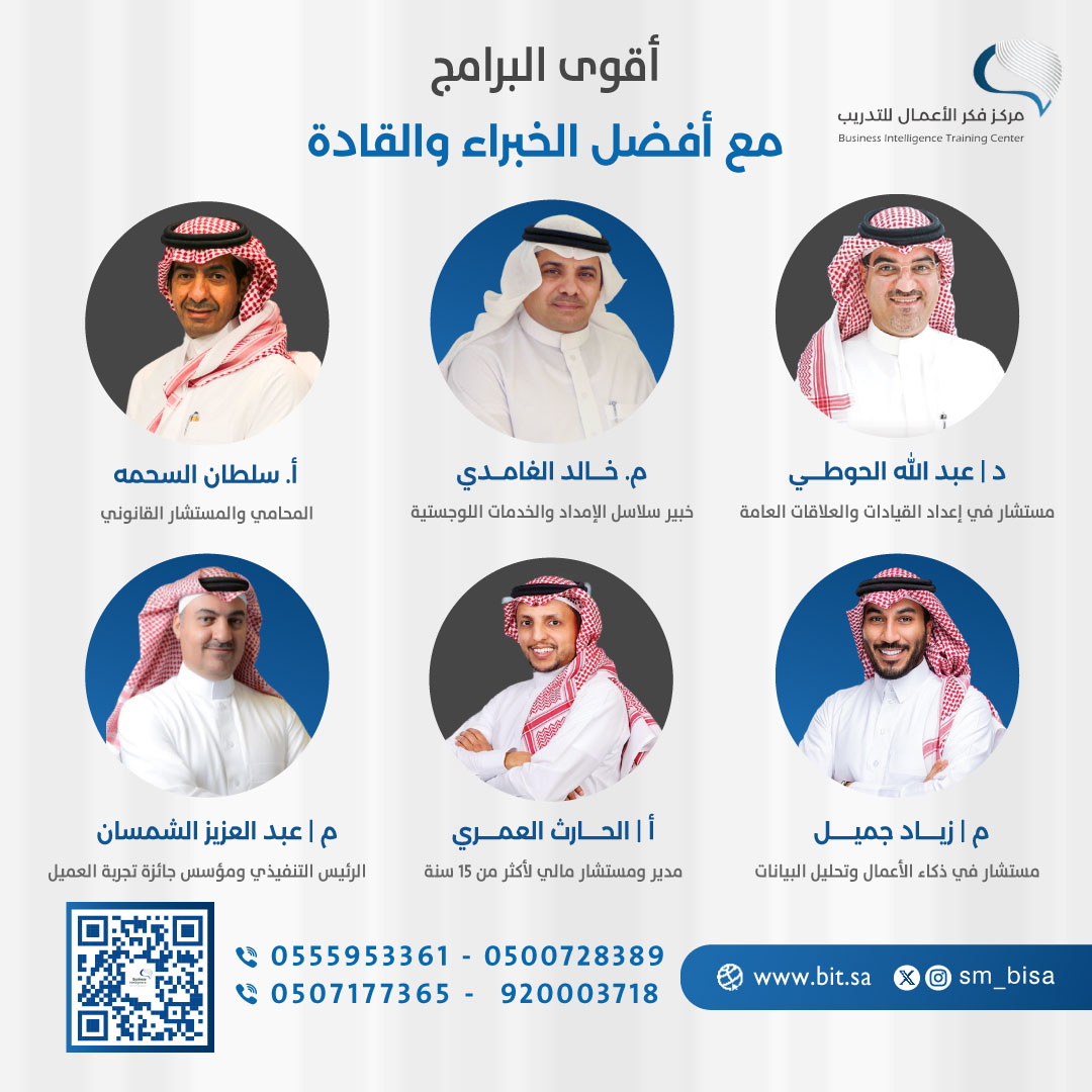 sm_bisa's tweet photo. 🌟نفتخر في #فكر_الأعمال بالتعاون مع أبرز الخبراء والقادة في مجالات التدريب والتطوير..  نقدّم لك المعرفة من أصحاب الخبرة، لنضمن لك رحلة تدريبية مليئة بالنجاح والإلهام.

@AlsahmahSultan
@zeyad_w
@AzizAlshamsan
@SupplyChainSEC
@AbdullaHoty
@AlharethAlamri

للتواصل والاستفسار عن برامجنا التدريبية من هنا:
https://t.co/peM9cWIC4J | https://t.co/nNB9jvfV5Y
#تدريب_احترافي #تطوير_مهني #فكر_الأعمال