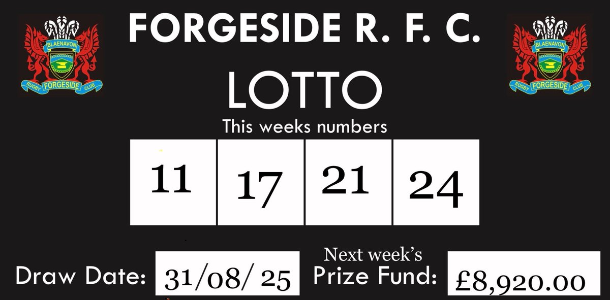 ForgesideRFC's tweet image. This weeks lucky 4 lotto result. 

No winners 

Next week prize now stands at £8,920.00

Tickets now on sale £1 each or play via direct debit 

Good luck.