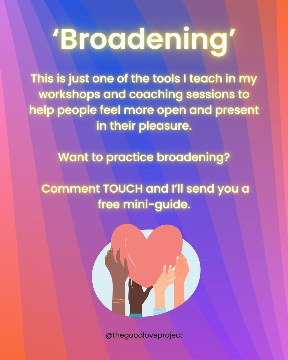 GoodLoveProject's tweet image. Sometimes a singular point of touch (ex: tip of the finger) can feel too intense. This can often tension in the body.

The antidote? BROADENING.

This is just one of the tools I teach in  to help people feel more open and present in their pleasure.