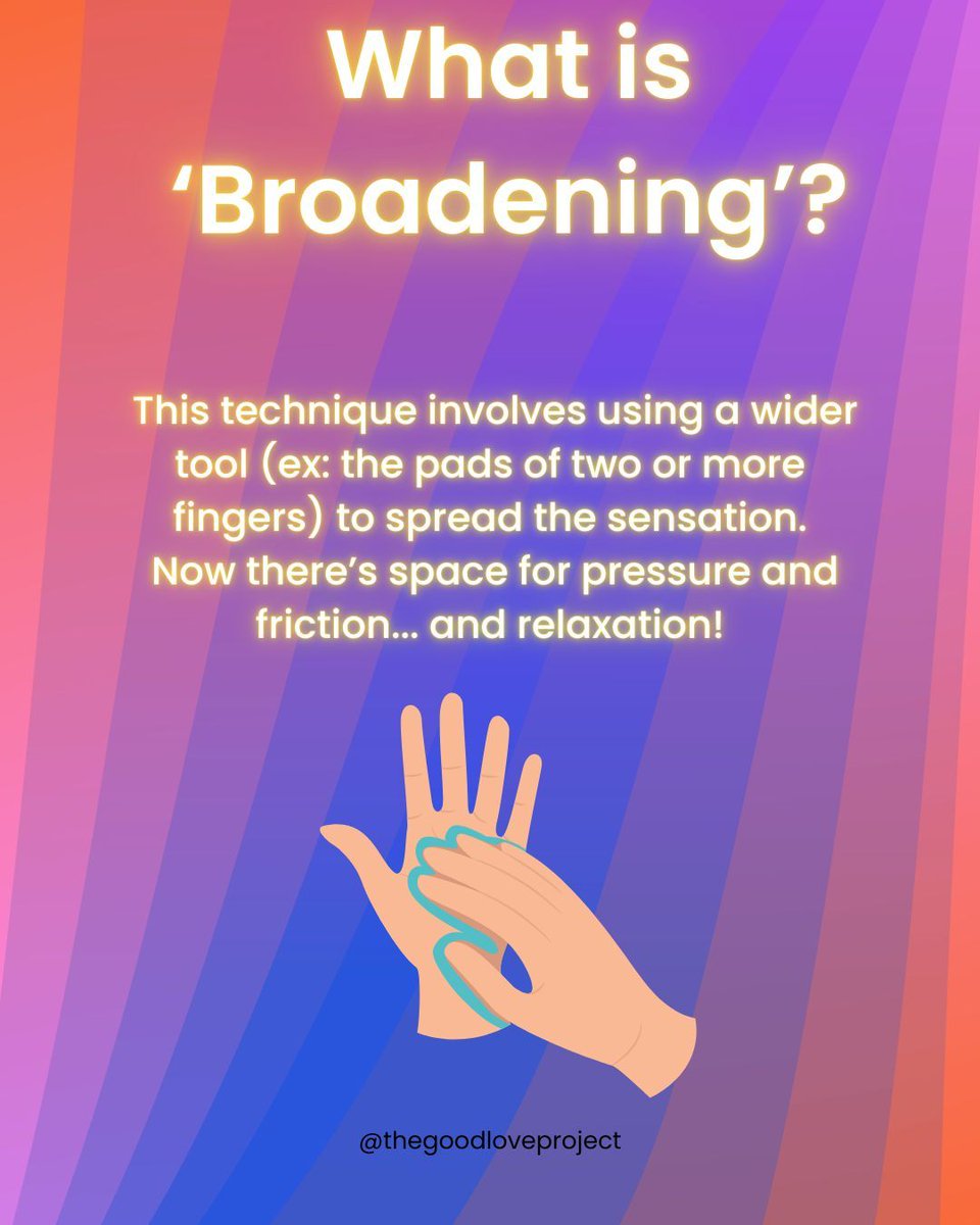 GoodLoveProject's tweet image. Sometimes a singular point of touch (ex: tip of the finger) can feel too intense. This can often tension in the body.

The antidote? BROADENING.

This is just one of the tools I teach in  to help people feel more open and present in their pleasure.