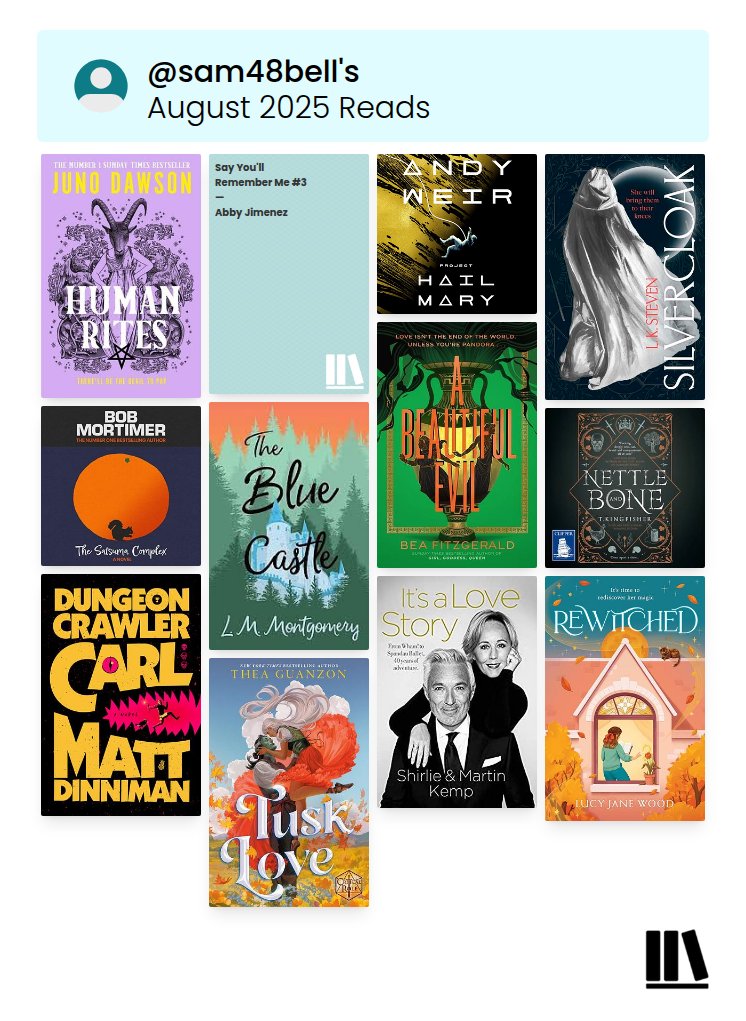 Sam48Bell's tweet image. August reading wrap. Holidays this month meant more books read.
