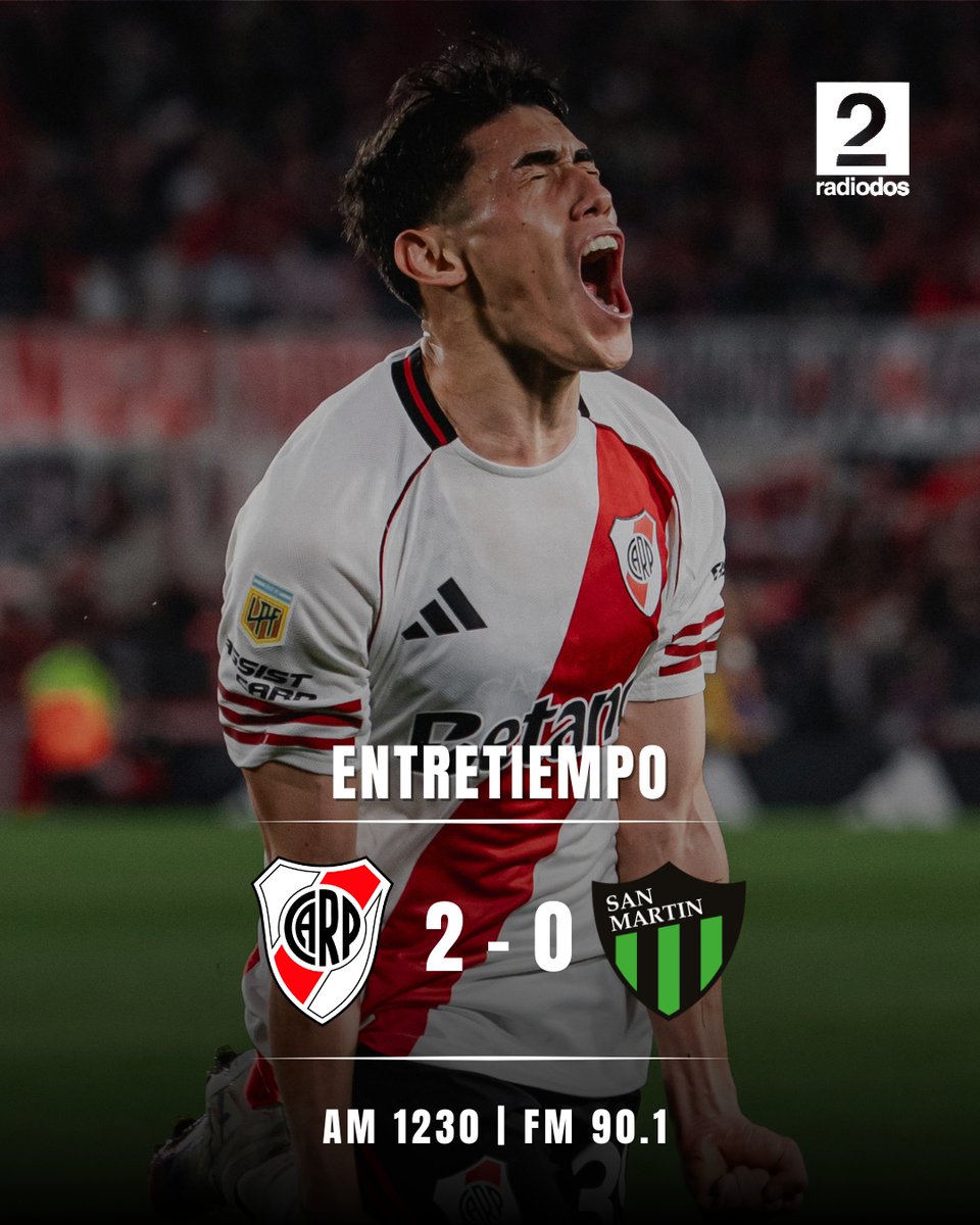 #TorneoClausura

🔚Final del primer tiempo.

#River 2⃣🆚 #SanMartindeSanJuan 0⃣

🗣️Lo relata <a href="/ramaportillo/">Rama Portillo</a>

📻AM 1230 | FM 90.1🔴YouTube: Radio2 en VIVO
youtube.com/watch?v=T4Ev5Z…