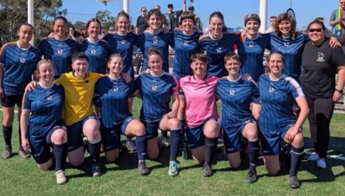 This is a WOMEN'S football team in Australia, the Flying Bats.

FIVE of their players are MEN.

They've just 'won' the league. They've 'won' matches 10-0.

Player Riley Dennis has just won a lawsuit against a woman who said he's male. He will now be awarded ££. #SaveWomensSports