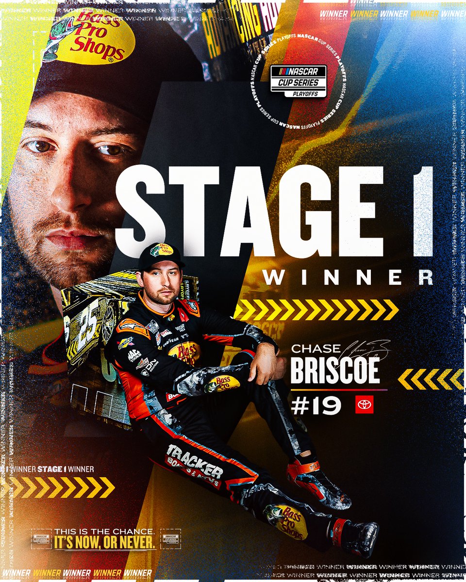 The defending #Southern500 winner shows the way so far.

<a href="/chasebriscoe/">Chase Briscoe</a> wins Stage 1 at <a href="/TooToughToTame/">Darlington Raceway</a>. #NASCARPlayoffs