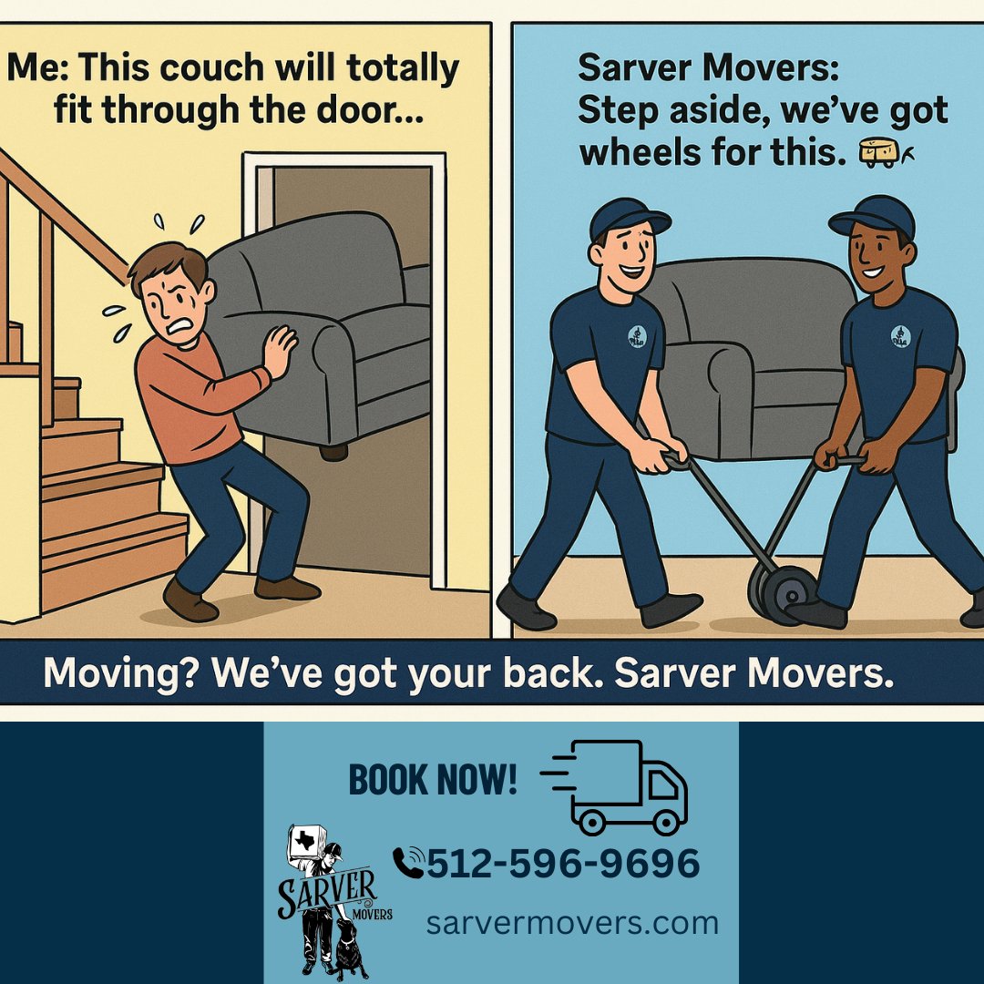 boxerbuddiesatx's tweet image. Why stress when you can laugh AND let us handle it? 😉

📲 Book your move today at sarvermovers.com 📞 Call 512-596-9696

#MovingFails #MovingDayChaos #SarverMovers #DontDIYIt #StressFreeMove #AustinTX #MovingMadeEasy