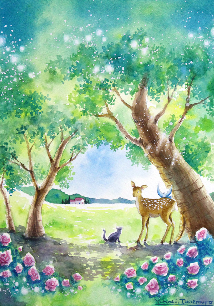 RUKURUKUさま専用（原画）茜色の散歩道【A5サイズ／水彩画／#2646