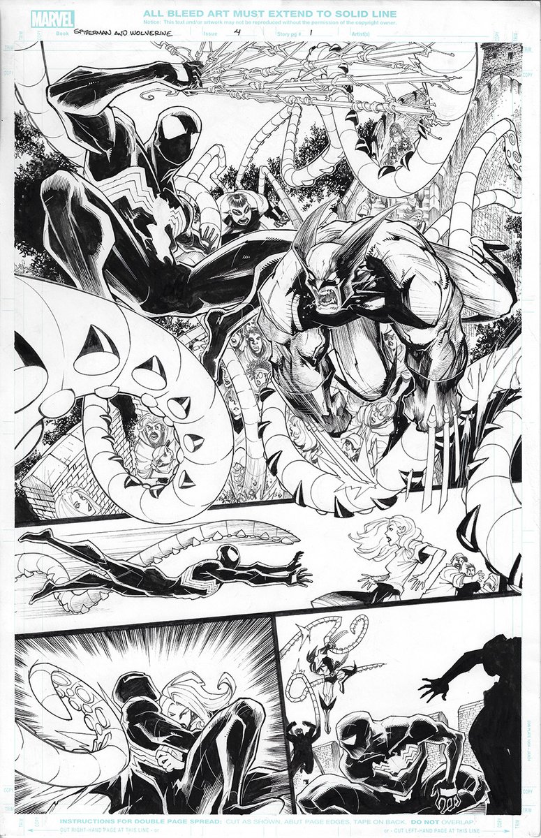 Spiderman &amp; Wolverine #4. Page 1, the original inked art.  

#originalart #originalartwork #spiderman #wolverine #marvelcomics