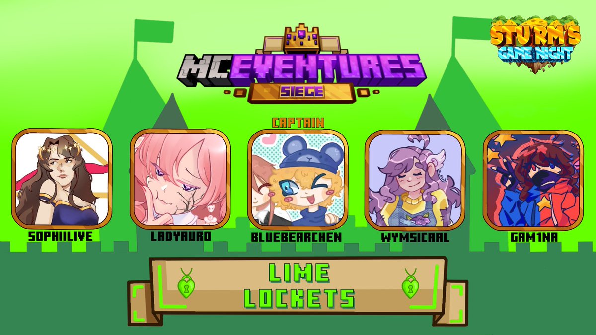 Introducing the Lime Lockets👑

<a href="/SophiiLIVE/">Sophii</a> <a href="/LadyAuro_/">ladyauro ꒰ঌ·✦·໒꒱</a> <a href="/bluebearchen/">ghostbearchen</a> <a href="/wymsicaal/">Wymsicaal</a> <a href="/gam1nALol/">gam1nA</a> 

Watch them compete in MCE: Siege x Sturm’s Game Nights on Saturday 6th September at 2pm BST ⚔️