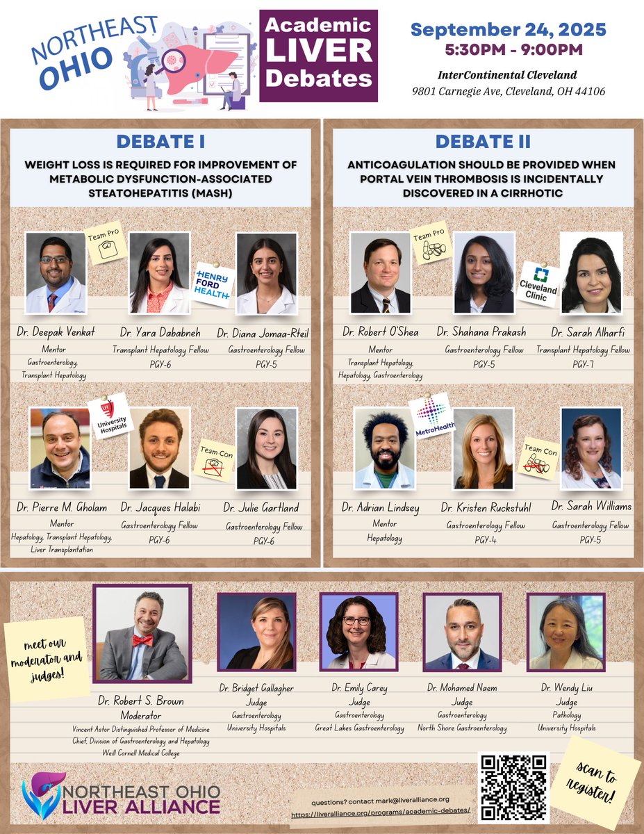 Northeast Ohio Liver Alliance (@ohioliver) on Twitter photo Join us for a highlight of our calendar: the Academic Liver Debates!
The best and brightest from <a href="/HenryFordHealth/">Henry Ford Health</a>, <a href="/UHhospitals/">University Hospitals</a>, <a href="/ClevelandClinic/">Cleveland Clinic</a>, and <a href="/metrohealthCLE/">MetroHealth</a> will be engaging in an Oxford style debate!
Register for free here: liveralliance.org/programs/acade… Join us for a highlight of our calendar: the Academic Liver Debates!
The best and brightest from <a href="/HenryFordHealth/">Henry Ford Health</a>, <a href="/UHhospitals/">University Hospitals</a>, <a href="/ClevelandClinic/">Cleveland Clinic</a>, and <a href="/metrohealthCLE/">MetroHealth</a> will be engaging in an Oxford style debate!
Register for free here: liveralliance.org/programs/acade…