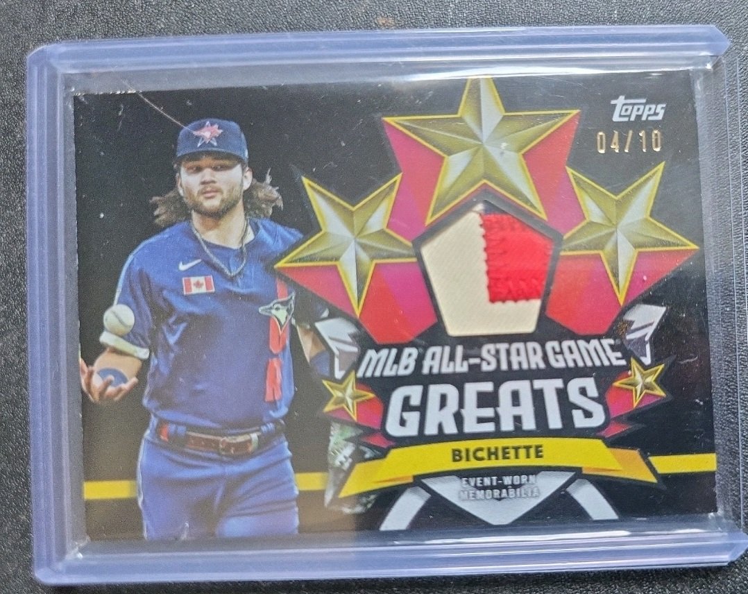 Bo Morris (@fantasyguy23) on Twitter photo Today's Bo Bichette sl snag was a 2025 Topps All Star Greats Relic #d 4/10 Two Color Patch. <a href="/CardPurchaser/">Card Purchaser</a> <a href="/CardsCottage/">CottageCountryCards</a> <a href="/zesty_mate/">Sarah Garrett</a> Today's Bo Bichette sl snag was a 2025 Topps All Star Greats Relic #d 4/10 Two Color Patch. <a href="/CardPurchaser/">Card Purchaser</a> <a href="/CardsCottage/">CottageCountryCards</a> <a href="/zesty_mate/">Sarah Garrett</a>