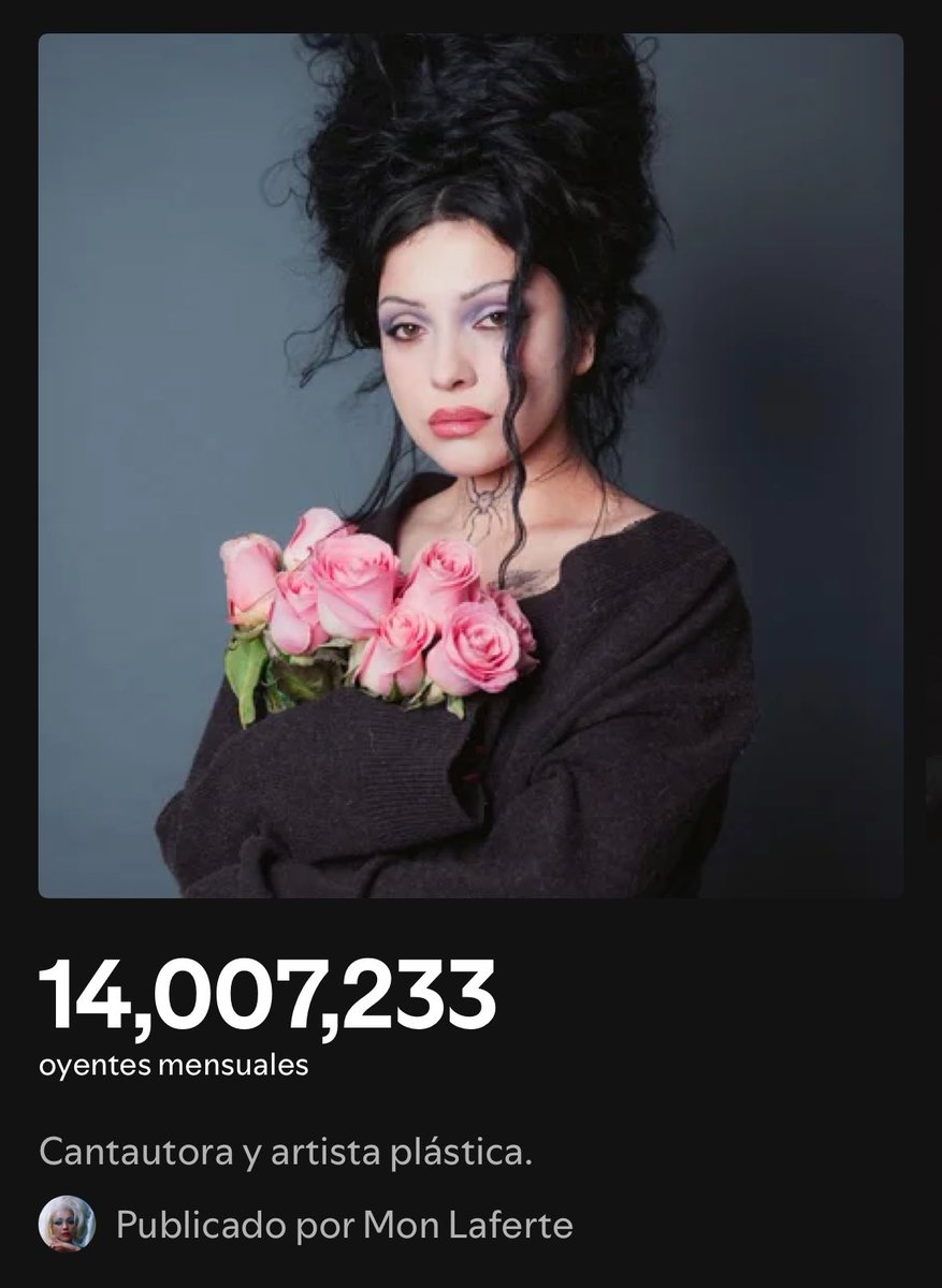 LaferteProjects (@laferteprojects) on Twitter photo ✨🎶<a href="/monlaferte/">Mon Laferte</a> sigue brillando cada día más🌹 Hoy ha alcanzado 14 MILLONES de oyentes en Spotify 💚 Un logro enorme que refleja todo el amor y conexión que su música genera alrededor del mundo🌎❤️ ✨🎶<a href="/monlaferte/">Mon Laferte</a> sigue brillando cada día más🌹 Hoy ha alcanzado 14 MILLONES de oyentes en Spotify 💚 Un logro enorme que refleja todo el amor y conexión que su música genera alrededor del mundo🌎❤️