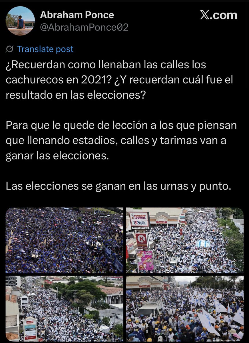 Primero decían que no había gente..ahora ya cambiaron el discurso.

En psicología a eso se le llama disonancia cognitiva: cuando la realidad te golpea tan fuerte que necesitas inventar otra narrativa para justificarte.

El pueblo hondureño habló claro en las calles. ¡No volverán!