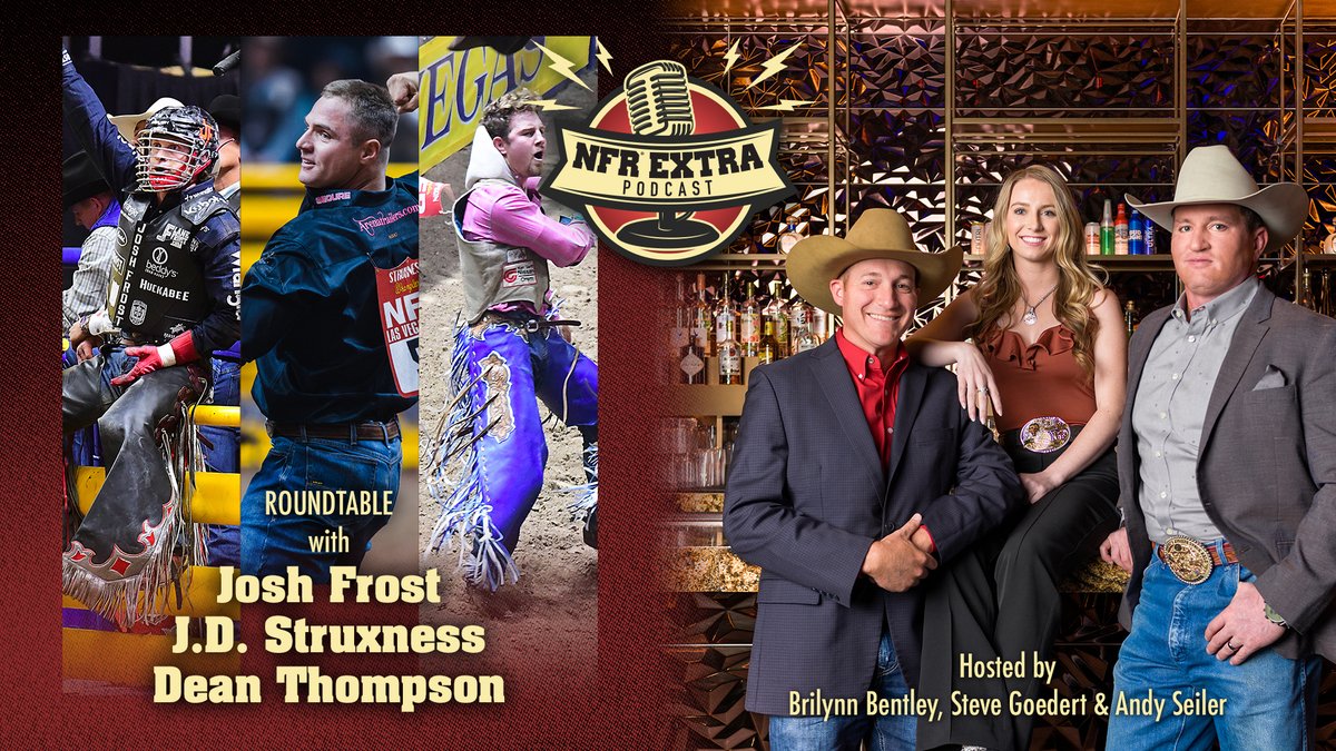 LasVegasNFR's tweet photo. ✨ 3 Champs. 3 First-Time Gold Buckles. 1 Roundtable.
Josh Frost, J.D. Struxness & Dean Thompson open up about the grind, the glory, and what it really means to win that first World Title. 🎙️🤠
🎧You don’t want to miss this one!
#WranglerNFR #NFRExtra #WorldChamps https://t.co/4kYypwIlu0