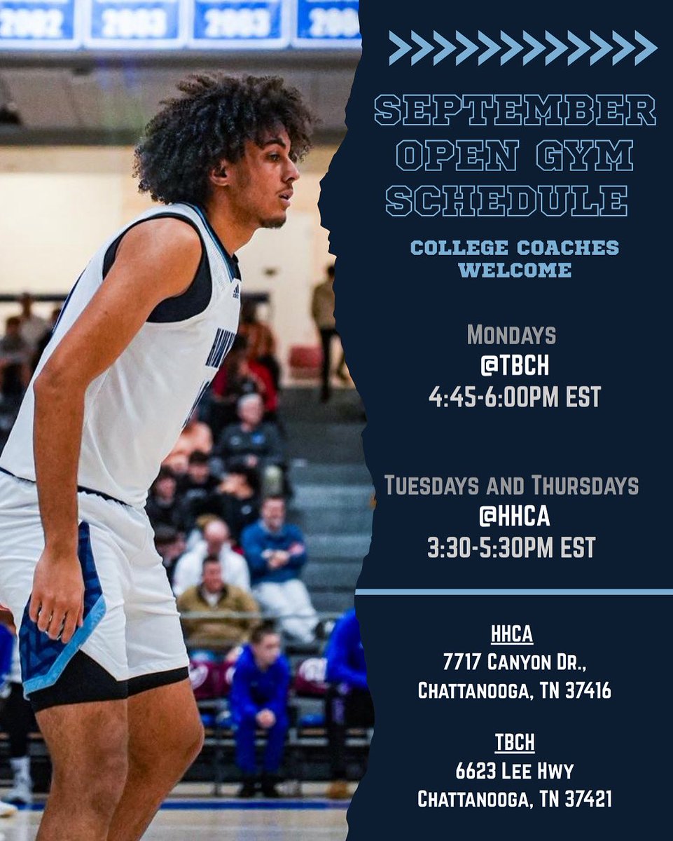 Hawks 2025 September Open Gym Schedule! 

All Coaches are welcome! 
 
Friday’s and Saturday’s are open! 
#TheHeights