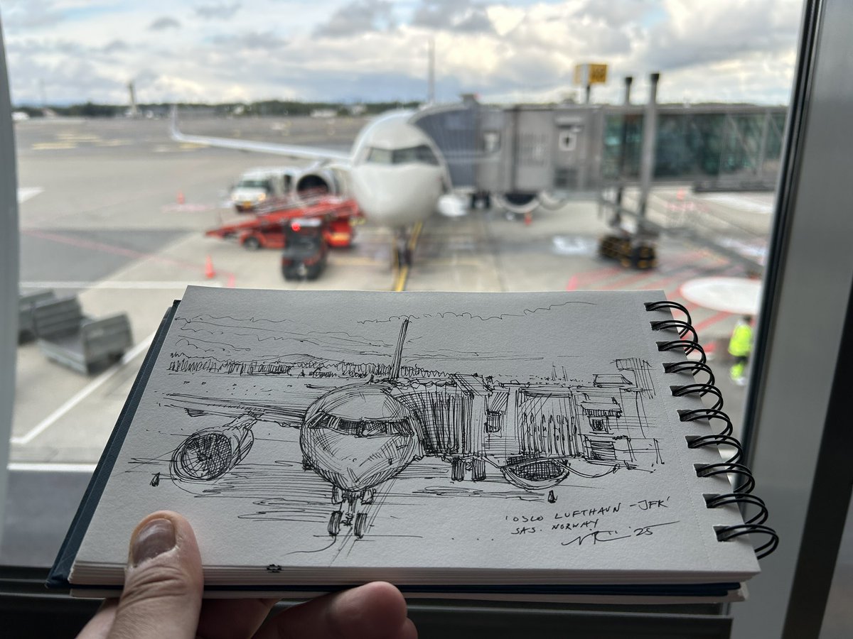 VinnieRicasio's tweet photo. ‘Oslo Lufthavn to JFK’
SAS - Norway
A little sketch before flying home.
#Art #Drawing #Travel #Destination #PenAndInk #Sketching #Oslo #Norway #SAS #flysas✈️🇩🇰🇸🇪🇳🇴✈️ https://t.co/dEDeoZCNrk