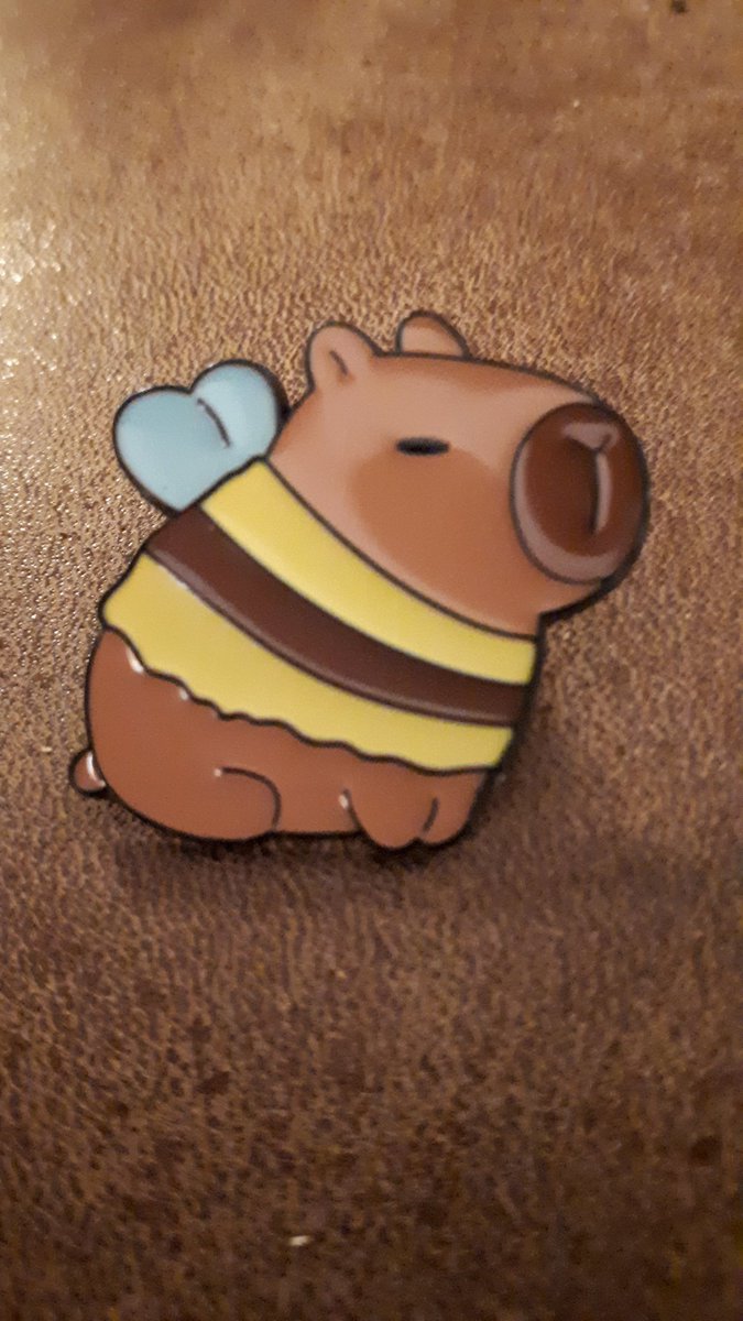 My niece bought me this tiny pin badge from her holiday. Love it! 😍

#Capybara dressed as a bee!