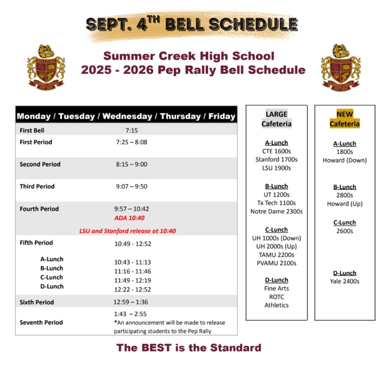 📣Our Maroon Out Pep Rally for our game against Lamar is on Thursday, Sept. 4th during 7th period! 🐾 Students must have a maroon shirt and their ID to attend.

🔔 We will be following our Pep Rally Bell Schedule >> humbleisd.net/o/schs/page/be…